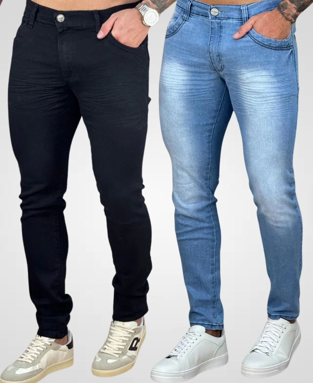 Kit 2 Calças Jeans Preto e Claro Masculino Skinny - Rota 77