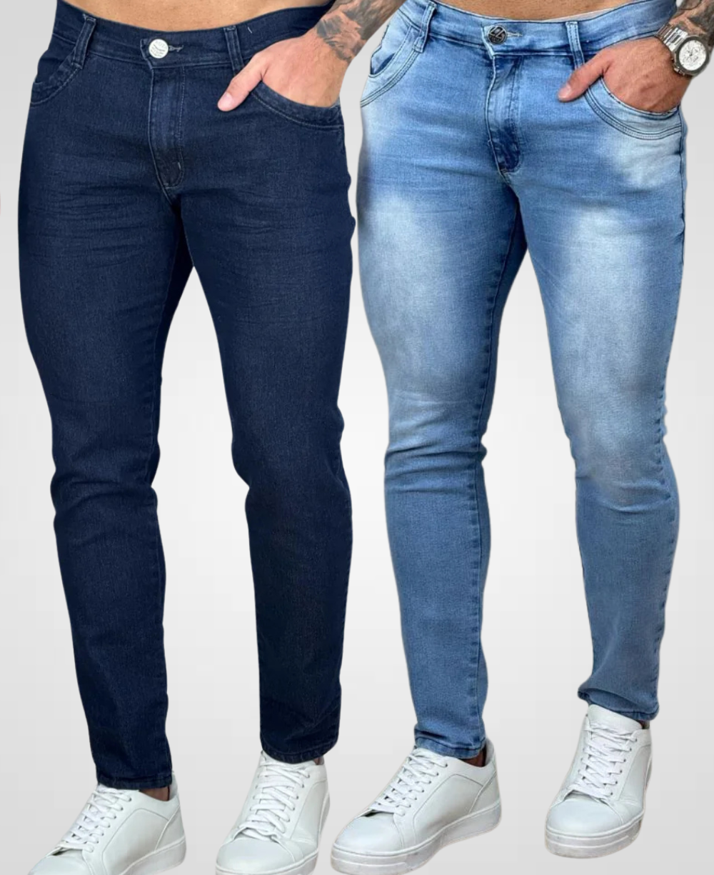 Kit 2 Calças Jeans Estonado e Escuro  Masculino Skinny - Rota 77