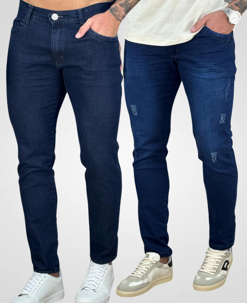 Kit 2 Calças Jeans Rasgo e Escuro  Masculino Skinny - Rota 77