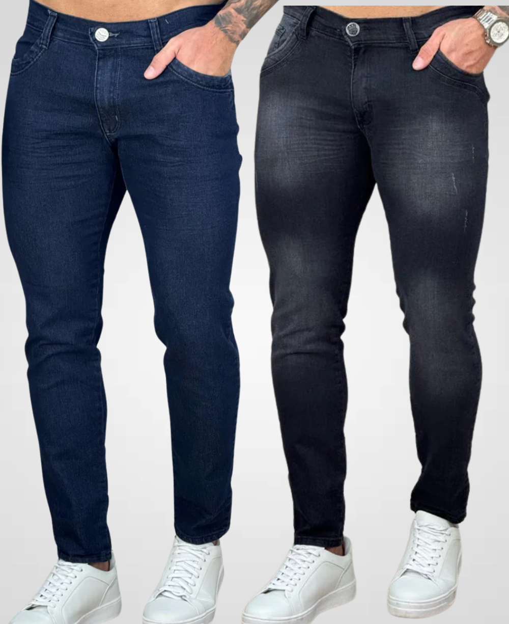 Kit 2 Calças Jeans Preta Mescla e Escuro  Masculino Skinny - Rota 77