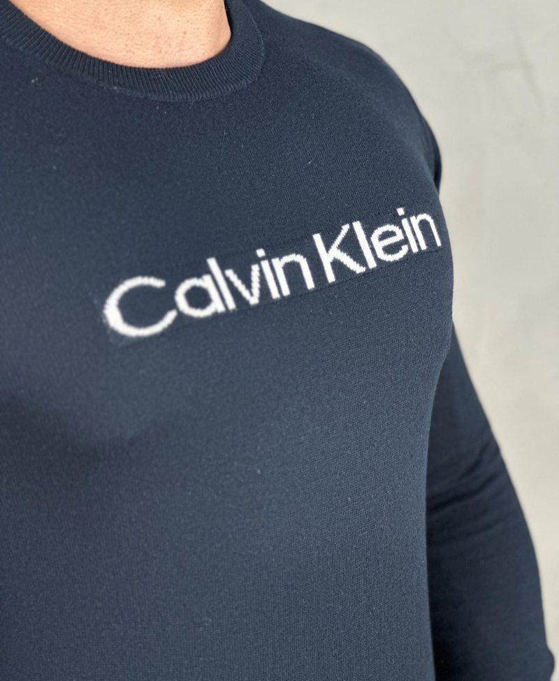 Suéter Azul Marinho Masculino Com Logo Da Marca No Peito - Calvin Klein