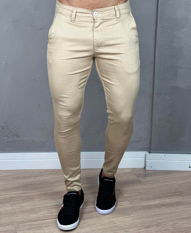 Calça Alfaiataria Bege Masculina Super Skinny  - Jay Jones