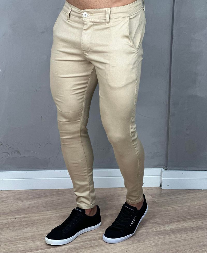 Calça Alfaiataria Bege Masculina Super Skinny  - Jay Jones