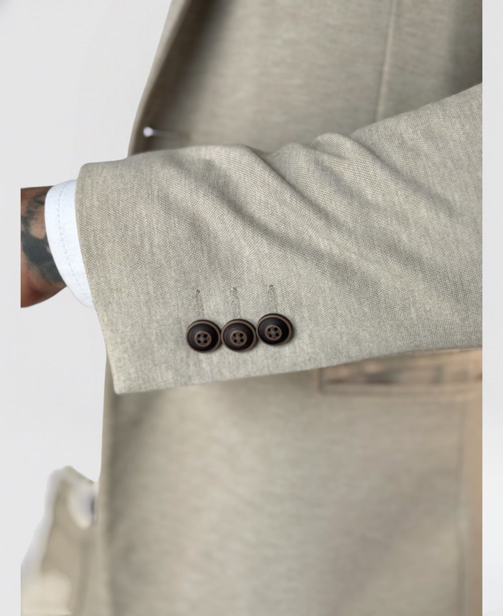 Blazer Malha Piquet Areia Claro Slim - Guilherme Soul