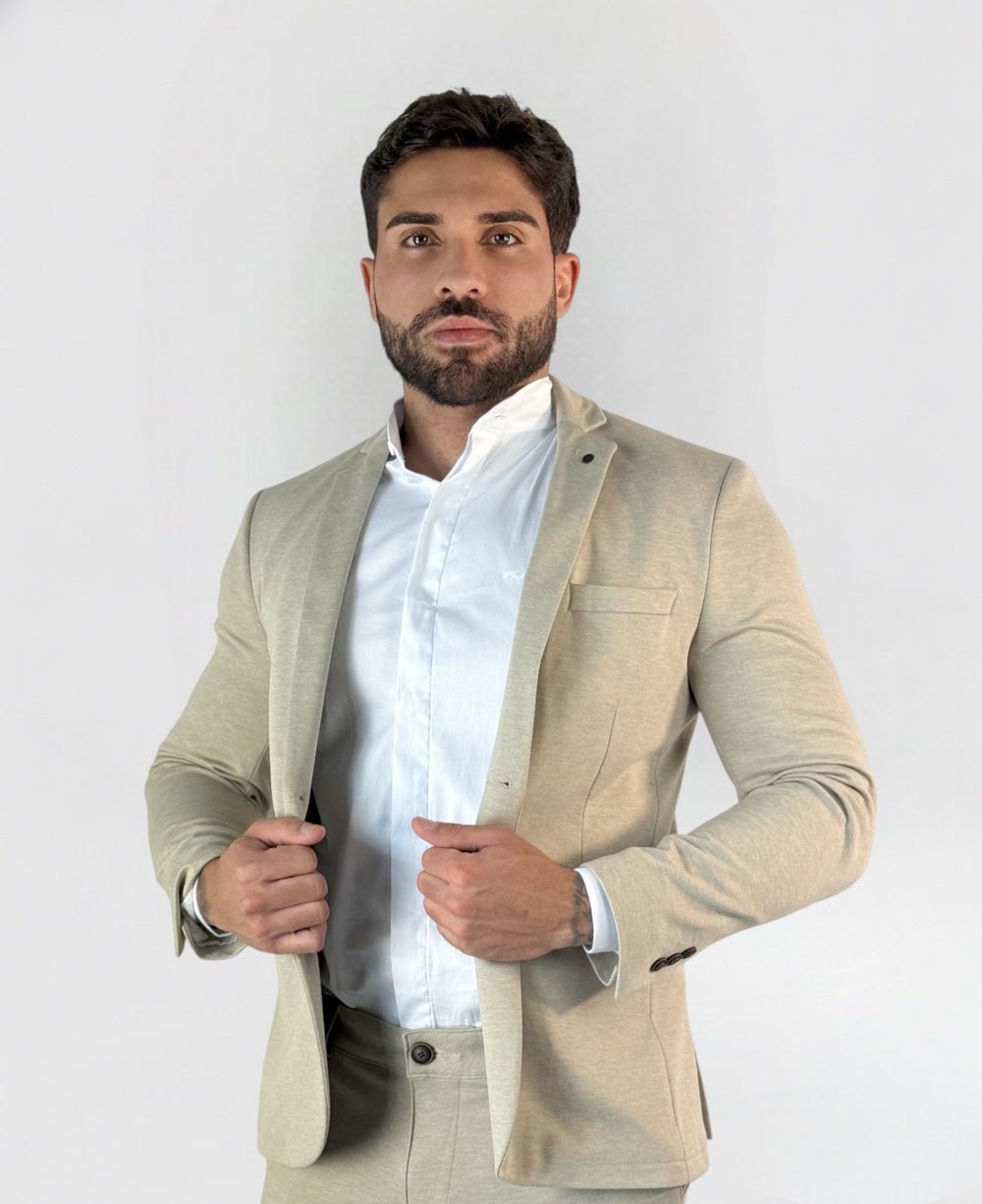 Blazer Malha Piquet Areia Claro Slim - Guilherme Soul
