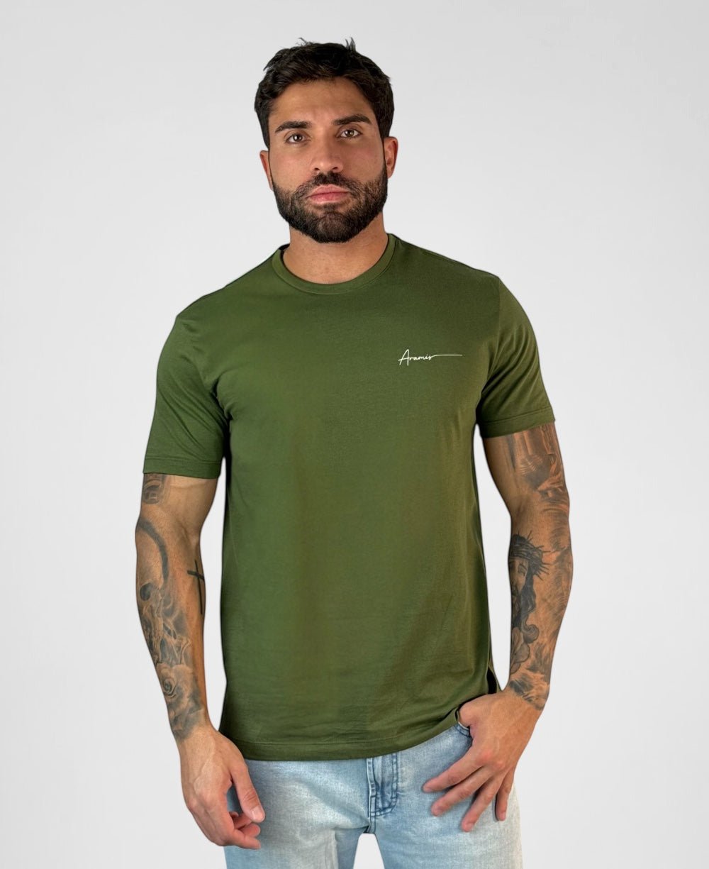 Camiseta Masculina Verde Musgo Malha Regular - Aramis