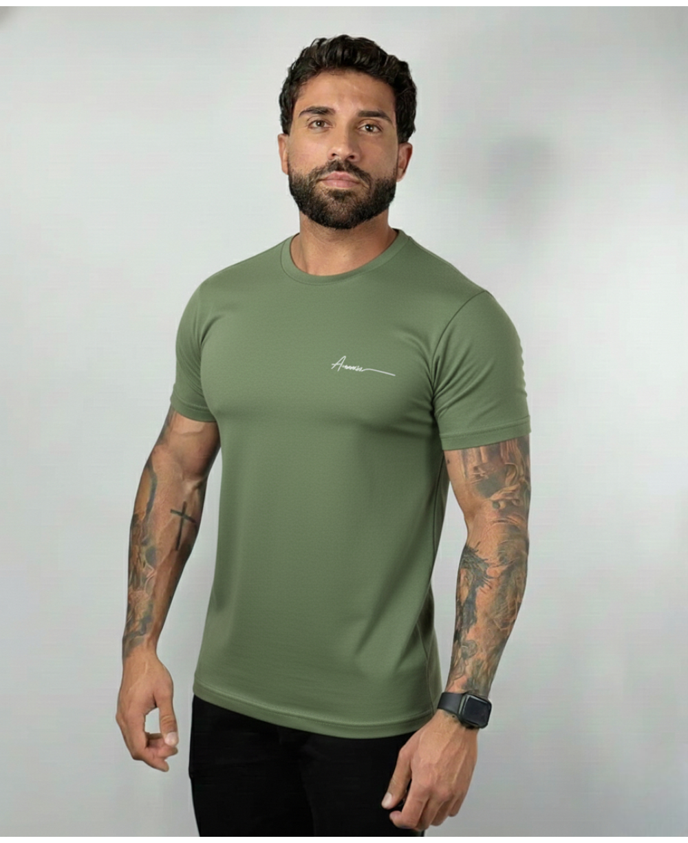 Camiseta Masculina Verde Musgo Malha Regular - Aramis