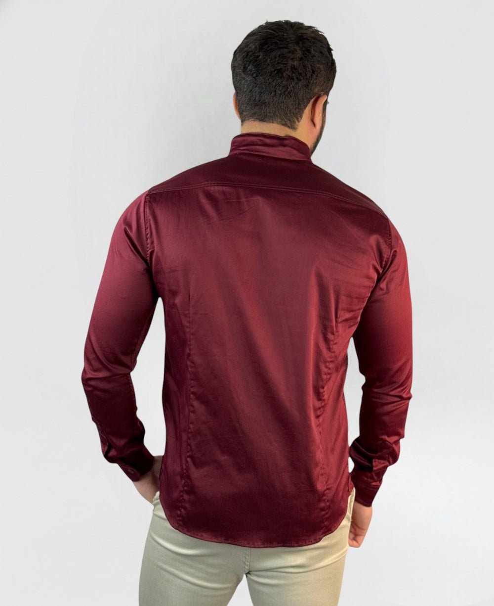 Camisa Social Manga longa Vinho Acetinada - Paladhos