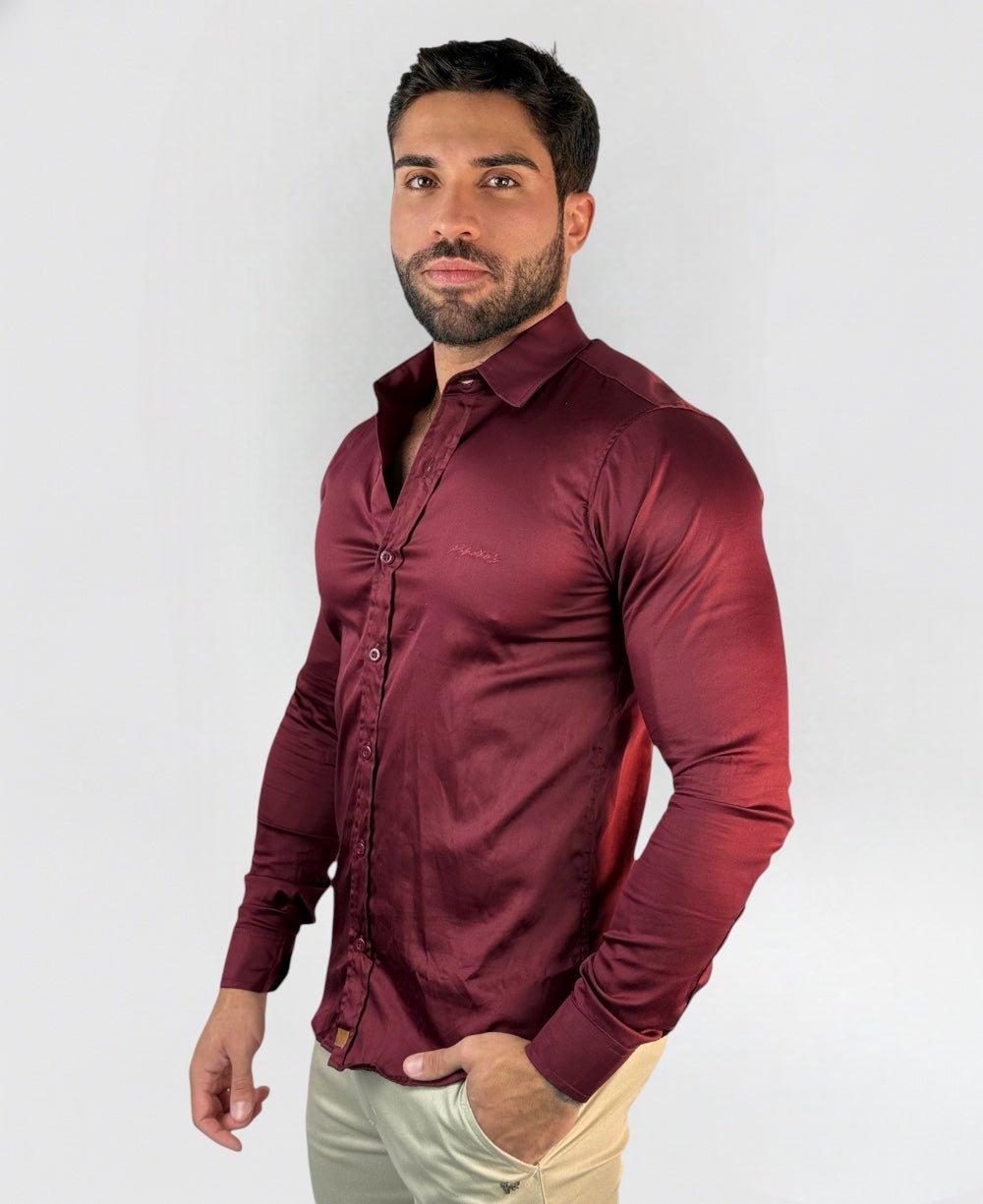 Camisa Social Manga longa Vinho Acetinada - Paladhos