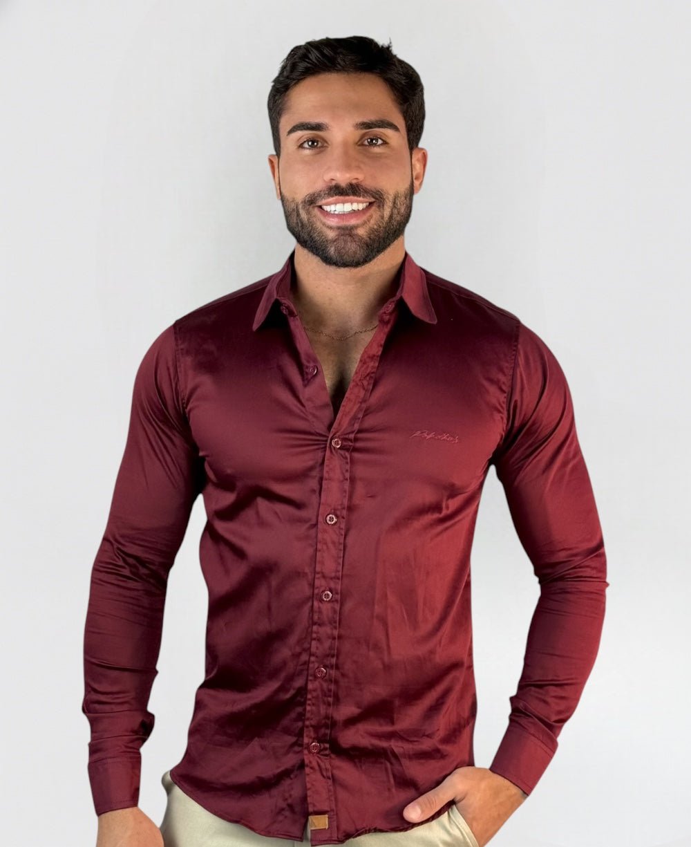Camisa Social Manga longa Vinho Acetinada - Paladhos