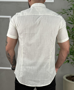 Camisa Social Off White Gola Padre Manga Curta Com Logo No Peito - Brate Infinity